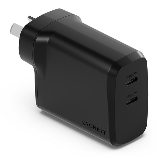 CYGNETT POWERPLUS 60W Dual Port USBC Fast Wall Charger Black